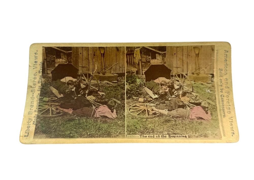 Antique Liberty Brand Stereoview The End of the Beginning Hand Colored Photo